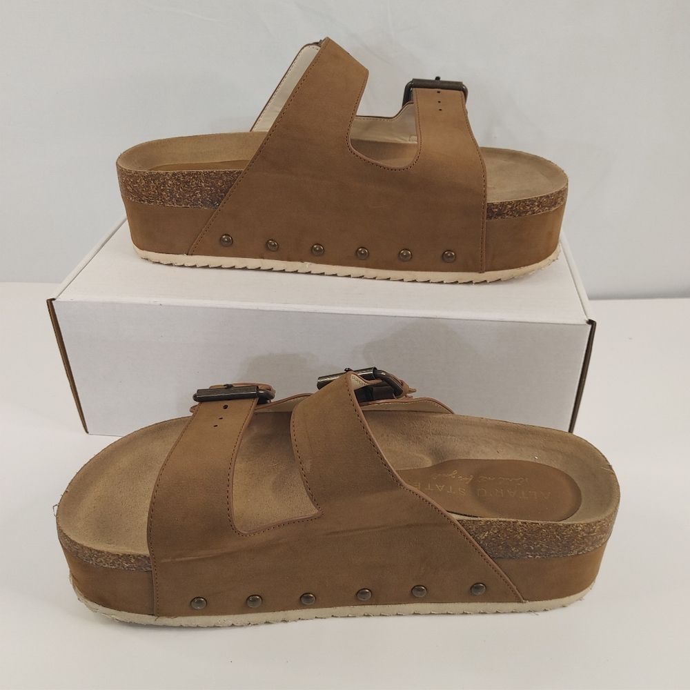 Altar’d State Serenna Platform Slide Sandals Size 9 Brown Double Buckle Boho - Picture 3 of 14